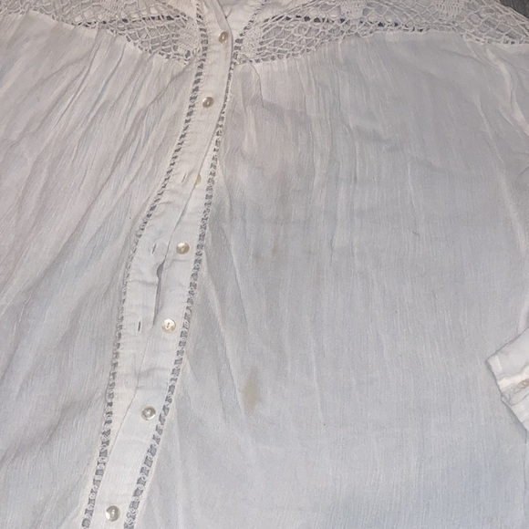 Free People Katie Bird White Medium Button Front Blouse Crochet Detail - Picture 10 of 12